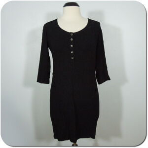 SAN CLUARY (size M) Women's Black 3/4 Sleeve Button Front Mini Dress